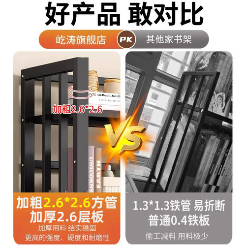 铁艺书架客厅书柜书架落地置物架书架一体靠墙可移动收纳架展示架 - 图1