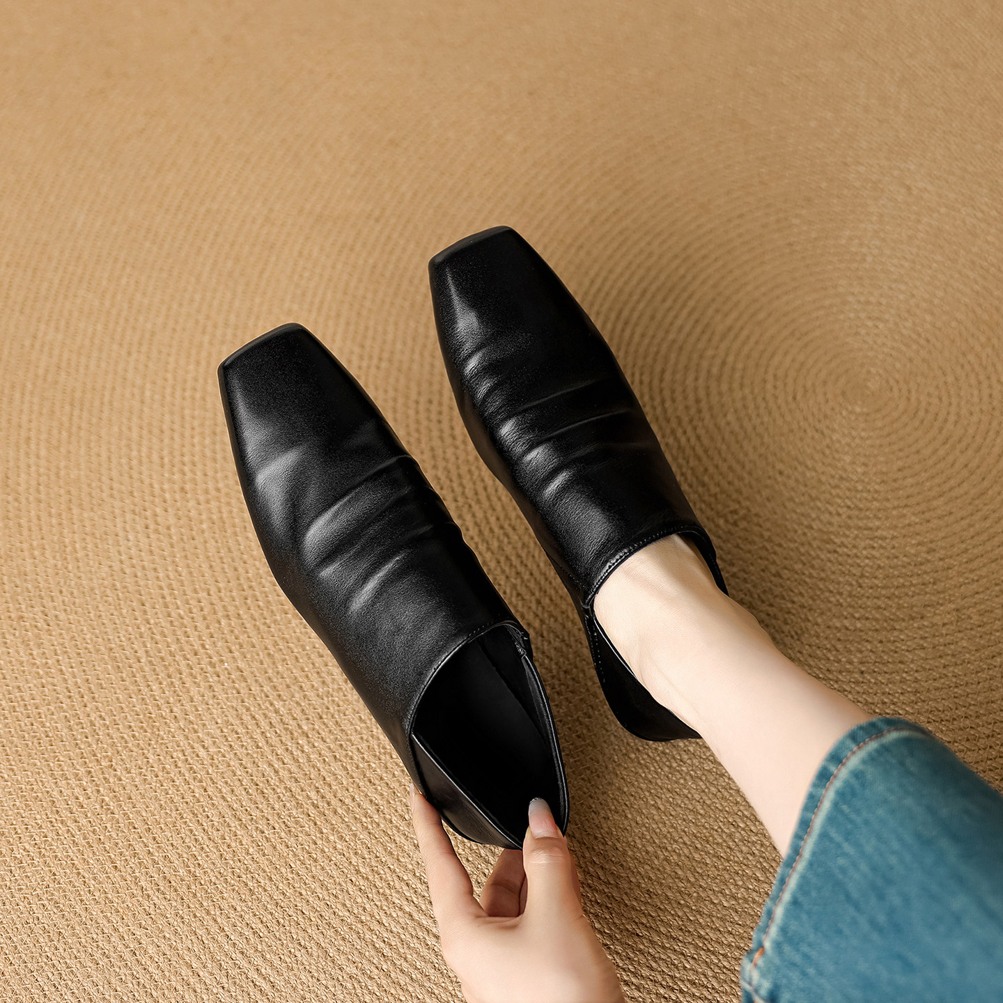 2026新款复古风方头平底头层牛皮单鞋女通勤深口小皮鞋舒适方头鞋,淘宝优惠券,粉丝福利购,淘宝优惠卷