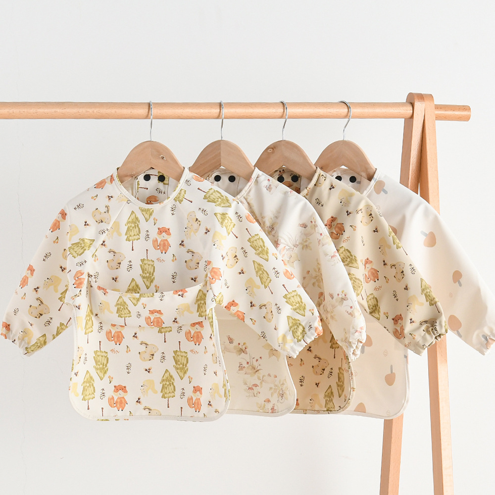 Danish baby eating clothes long-sleeved bibs baby bibs super soft PU children's waterproof and oil-proof rice pocket cover type A