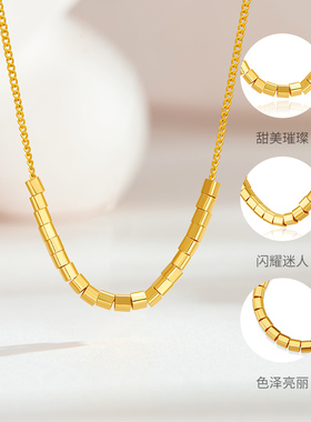 周大生金色小方糖项链银首饰