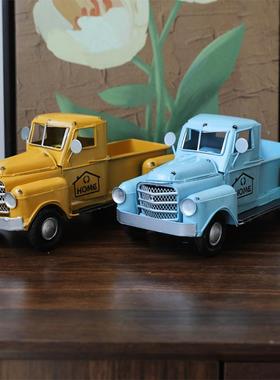 欧式复古古董老爷车卡车道具模型铁艺装饰工艺品摆件摆设家居饰品