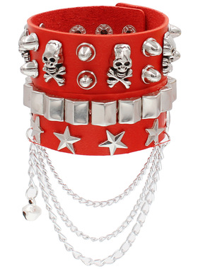 欧美时尚复古街拍朋克铆钉手链星星皮质手环街舞摇滚PU革臂环饰品