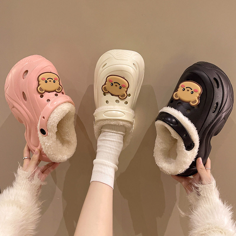 高跟加绒洞洞鞋女外穿秋冬季厚底增高保暖防滑包头毛毛棉拖鞋,淘宝优惠券,粉丝福利购,淘宝优惠卷