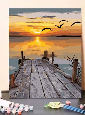 海上生花diy数字油画大海风景手绘填充涂色手工画海滩玫瑰油彩画