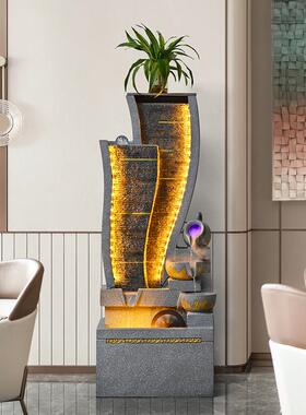 高山流水摆件循环水客厅鱼缸室内招财风车假山水景喷泉造景风水轮