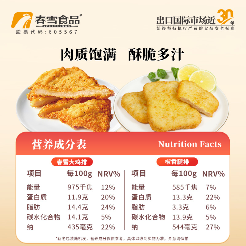 春雪食品大鸡排椒香腿排套餐家庭装空气炸锅半成品冷冻新鲜三明治