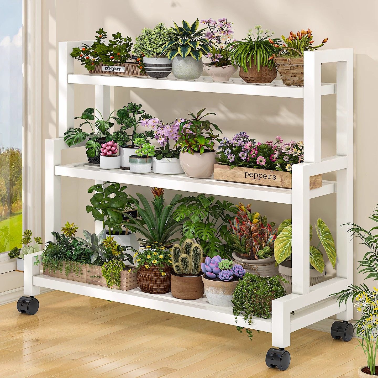 阳台花架子客厅落地式家用铁艺置物架实木多肉花盆架多层植物摆放,淘宝优惠券,粉丝福利购,淘宝优惠卷