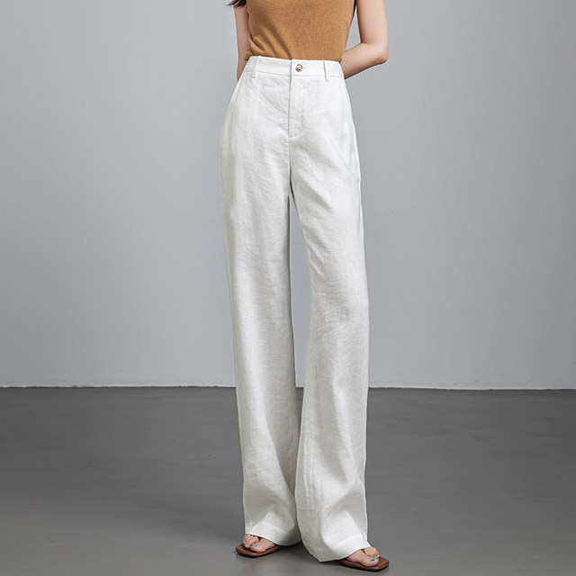 Yue Feixue ແອວສູງ linen 100% ກາງເກງຂາຊື່ບາງ
