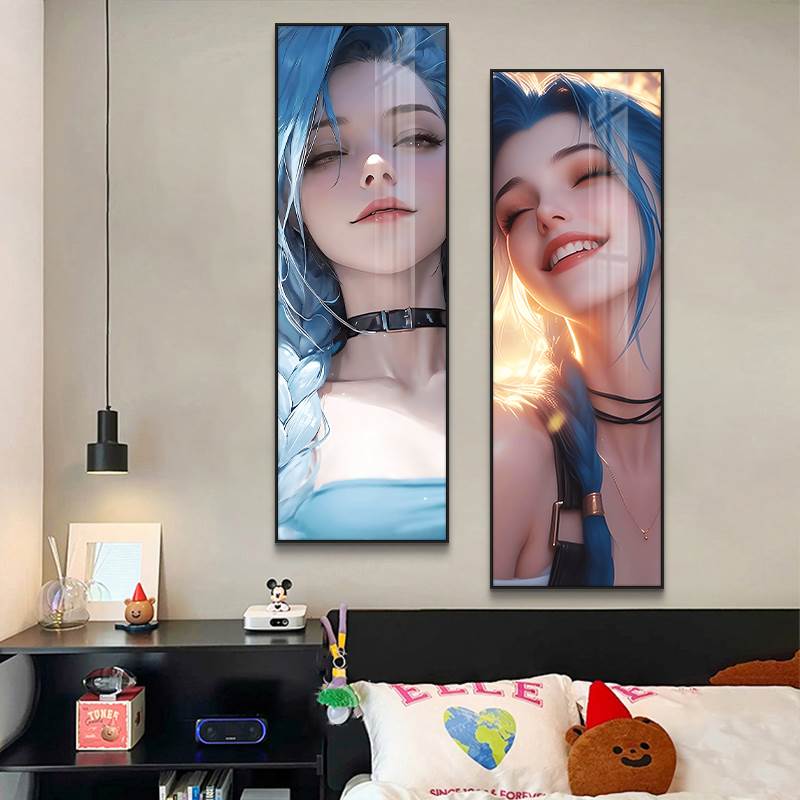 英雄联盟挂画金克丝装饰画萝莉LOL游戏网咖壁画电竞长条墙面装饰 - 图1