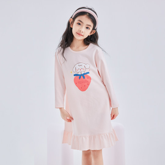 deesha笛莎女童睡裙2025新款儿童纯棉长袖睡衣女孩家居服连衣裙