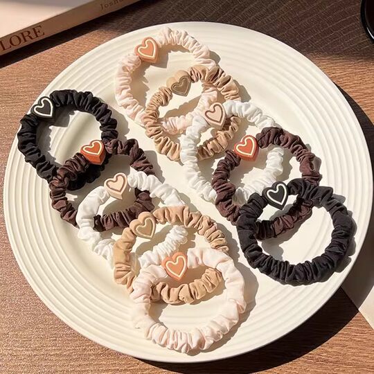 New milk coffee color heart small intestine ring hair tie