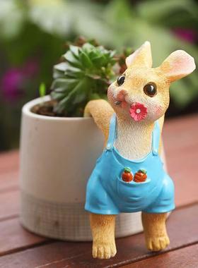 创意盆挂兔挂件花盆鱼缸装饰攀爬可爱情侣兔子花园微景观布置摆件