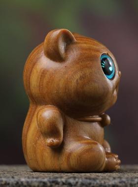 绿檀木叉腰猫小摆件檀香木小猫桌面小物件实木可爱猫咪把玩件礼物