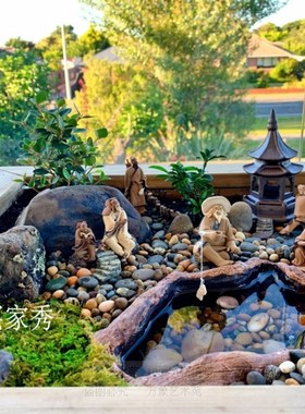 钟馗观音饮酒吹萧题诗弹琴中国风人物盆景配件微型陶瓷摆件装饰品