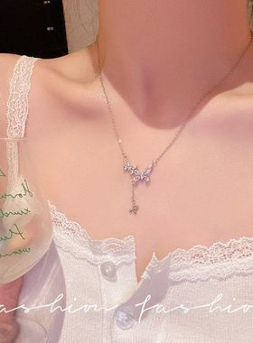 锆石蝴蝶流苏项链轻奢新款潮小众