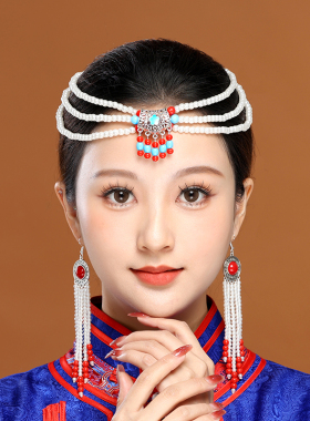蒙古族串珠女头饰耳环少