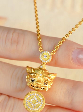 传承金包银项坠韦雪张新成同款招财貔貅镶钻吊坠君佩同款节日礼物