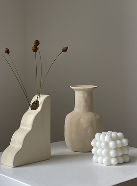 素胚陶瓷艺术摆件店铺服装店家居装饰品轻奢北欧复古侘寂风小花瓶