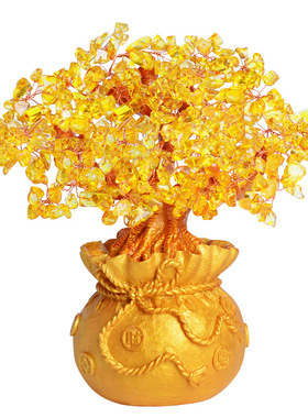 快速发货黄水晶发财树招财树酒柜钱袋树工艺品小摇钱X树家居摆件
