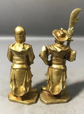 快速发货合金铜关l公神像铜坐春秋关公站关平周仓摆件武财神小号