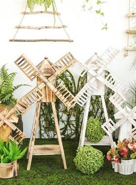 田园风格质风车摆装饰件台花架家幼居园橱窗落地摆设木儿植物角