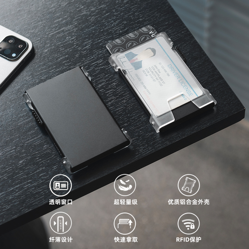 Vulkit防盗刷RFID透明卡盒男侧推弹出式卡包小巧工作牌银行卡卡夹 - 图1