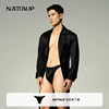 NATTAUP Men's Underwear Thong Black Faux Leather Design Single Thong Pants Stacked Side Open 9 Hook Double Thong Combination