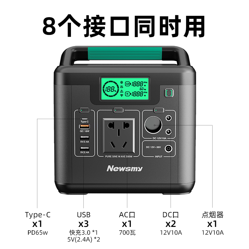 纽曼A520户外移动电源0.5度电220v便携式大容量自驾露营700W功率停电应急备用蓄电池无人机房车车载储能电站 - 图2