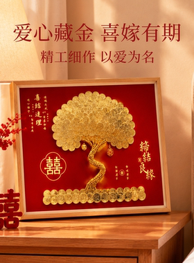 结婚礼物送新人发财树硬币画相框