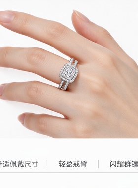 时尚圆形围镶光环订婚戒指双戒臂女士婚戒纪念日生日礼物