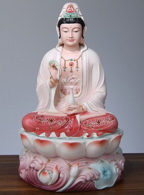 快速发货陶瓷观音菩萨家用供奉y佛像坐莲手绘大南海观世音瓷像娑