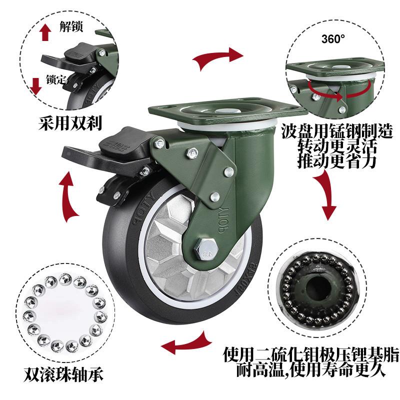YTOP卓烨4/5/6/8寸重钢脚轮型聚氨酯静音物流轱辘TZM械设备锰T器P - 图1