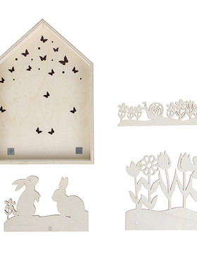 外贸木质工艺桌面创意摆件灯盒春天复活节激光雕刻diy摆件