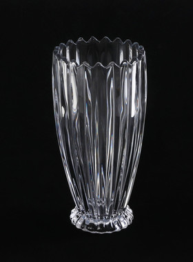 水晶玻璃花瓶透明竖条百合欧式客厅插花水培烈火玻璃花器摆件