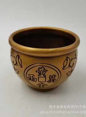 摆件招财缸纯铜全尺寸家居摆放招财聚宝盆缸底带有金蟾雕塑摆件