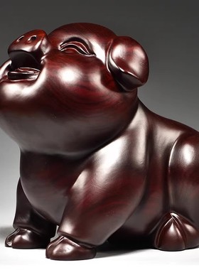 红色木雕猪摆件大号工艺品实木质生肖猪红木家居客厅办公客厅装饰