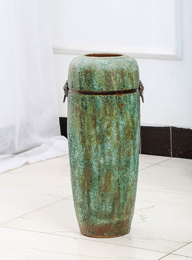 景德镇全手工落地花器青铜金属花瓶现代陶艺泡泡釉带瓷器配件