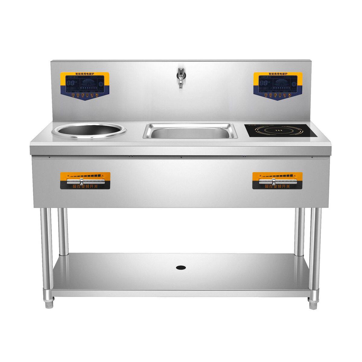 商用电磁炉酒店食堂厨房大功率15KW双头平头凹面组合电炒灶小炒炉,淘宝优惠券,粉丝福利购,淘宝优惠卷