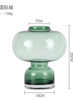 北欧ins简约圆绿色玻璃花瓶瓶透明插花水养水培葫芦大号创意摆件