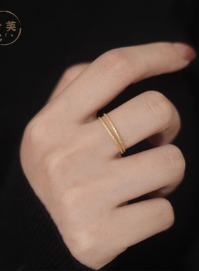极细18K流砂金素圈戒指新款爆款