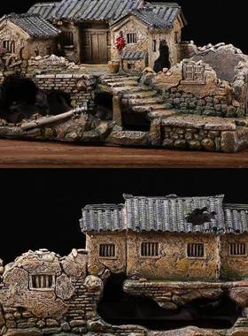 水族箱假山鱼缸造景装饰品鱼虾躲避屋建筑模型老房子微景观小摆件