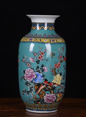 陶瓷花瓶批发供应珐琅彩金色大号花鸟冬瓜花瓶客厅装饰品摆件家居