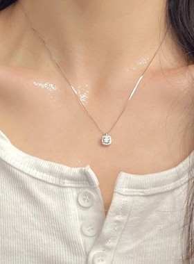 S999纯银方糖项链足银女新款2025爆款锁骨链轻奢小众饰品生日礼物