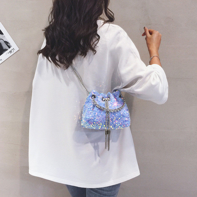 时尚亮片链条斜挎小包包女高级感小众设计手提包洋气单肩水桶包潮,淘宝优惠券,粉丝福利购,淘宝优惠卷