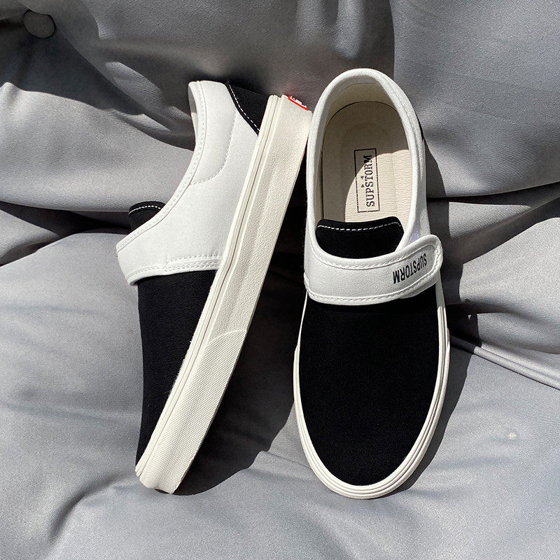 2025夏季新款男士百搭黑色一脚蹬帆布鞋透气大码男鞋休闲板鞋,淘宝优惠券,粉丝福利购,淘宝优惠卷