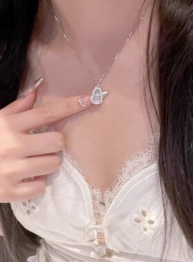 冰萃白玉髓小葫芦项链女纯银999小众新中式蝴蝶结吊坠母亲节礼物