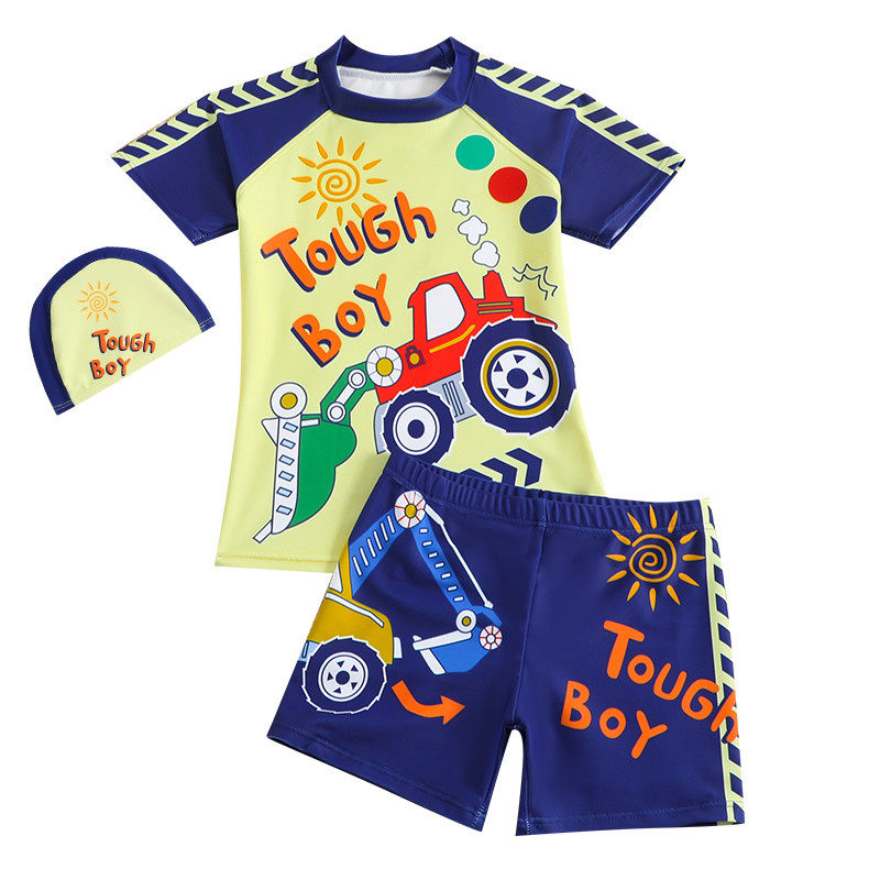 儿童泳衣男童分体卡通工程车男孩夏季速干宝宝中小童透气游泳套装,淘宝优惠券,粉丝福利购,淘宝优惠卷