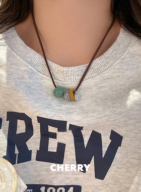 新中式天然石串珠项链女款复古小众设计感卫衣链2025年新款锁骨链