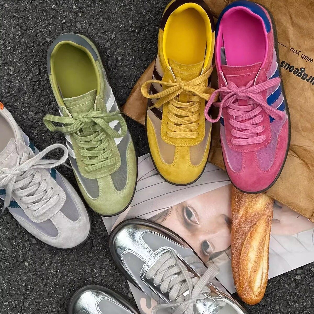 姗芮斯2025新款夏季网面透气德训鞋女百搭条纹拼色系带平底板鞋女,淘宝优惠券,粉丝福利购,淘宝优惠卷