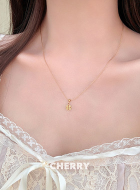 新中式喜字圆牌钛钢锁骨链女小众设计感国潮项链简约个性百搭颈链